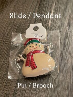 Vintage BEST Snowman Brooch/Pin/Slide/Pendant with Enamel Accents NWT